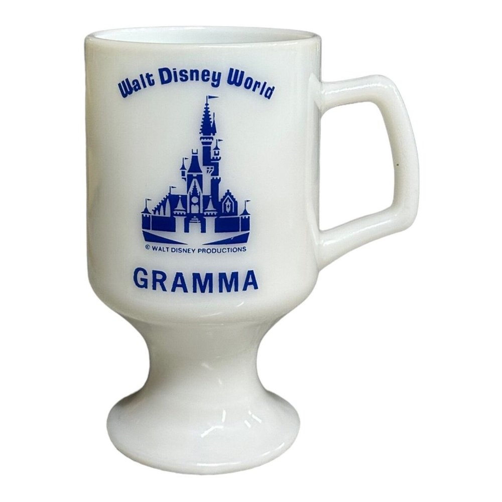 WALT DISNEY WORLD Vintage Milk Glass Pedestal Name Mug "GRAMMA" Magic Kingdom